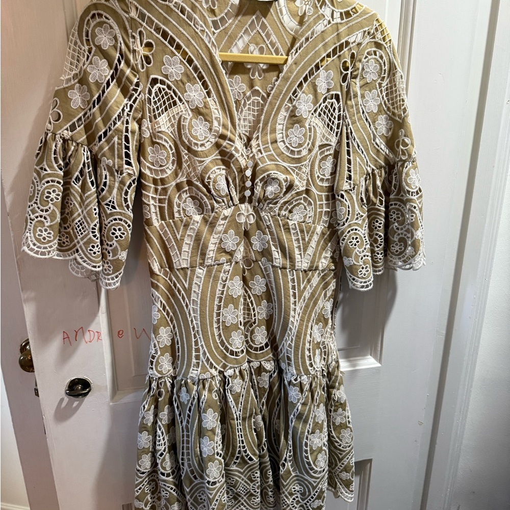 Sandro Beige and White Lace Dress